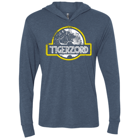 T-Shirts Indigo / X-Small Jurassic Power White Triblend Long Sleeve Hoodie Tee