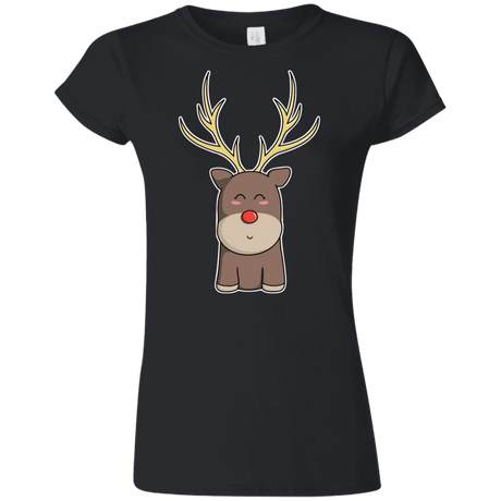 T-Shirts Black / S Kawaii Christmas Reindeer Junior Slimmer-Fit T-Shirt