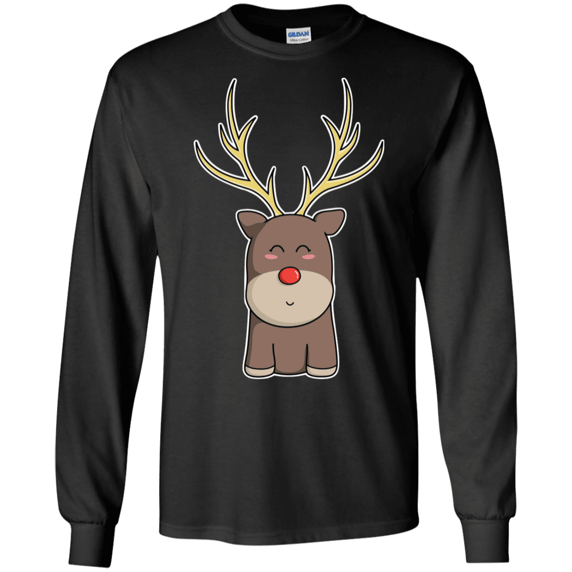 T-Shirts Black / S Kawaii Christmas Reindeer Men's Long Sleeve T-Shirt