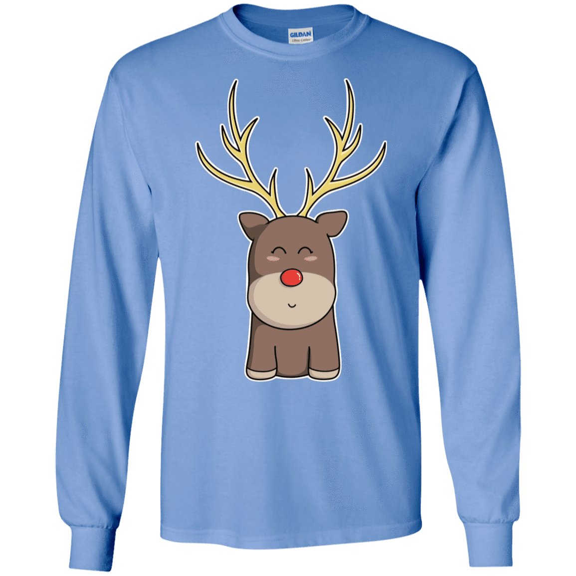 T-Shirts Carolina Blue / S Kawaii Christmas Reindeer Men's Long Sleeve T-Shirt