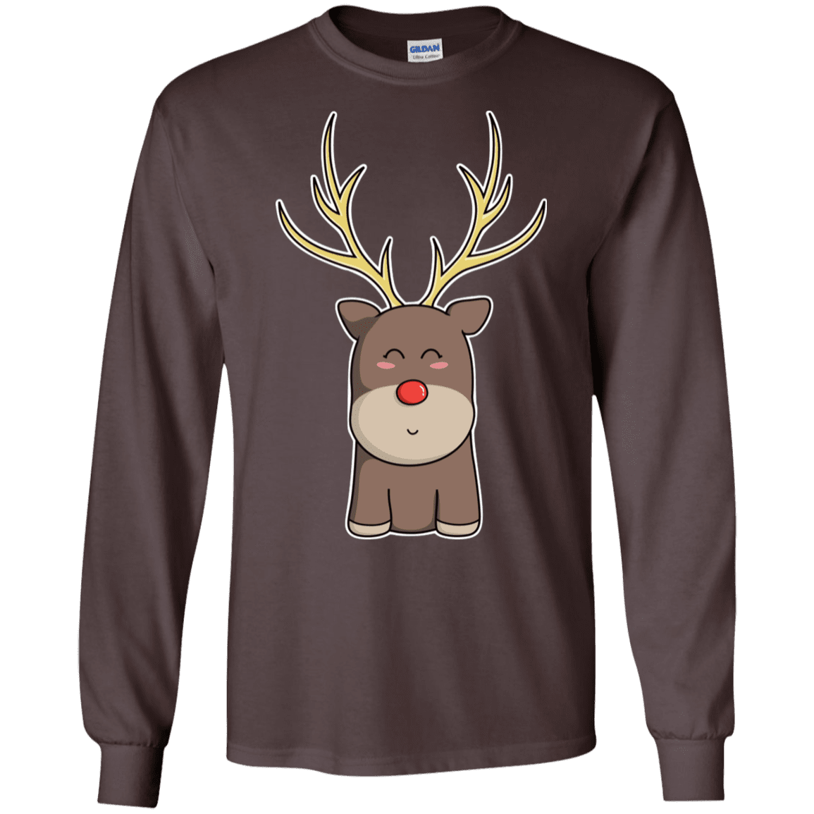 T-Shirts Dark Chocolate / S Kawaii Christmas Reindeer Men's Long Sleeve T-Shirt