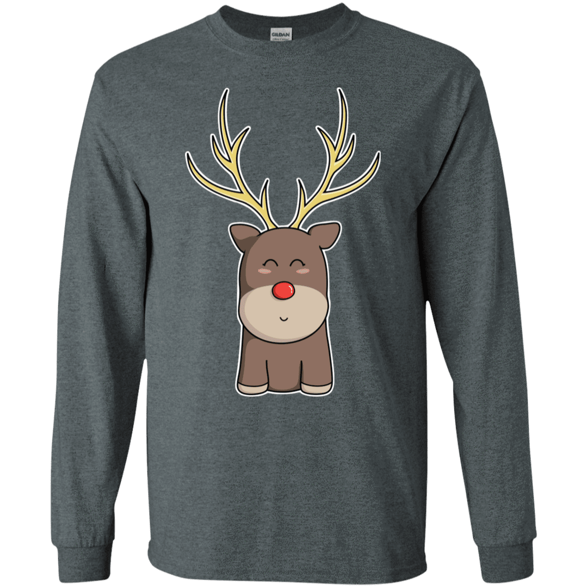 T-Shirts Dark Heather / S Kawaii Christmas Reindeer Men's Long Sleeve T-Shirt