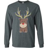 T-Shirts Dark Heather / S Kawaii Christmas Reindeer Men's Long Sleeve T-Shirt