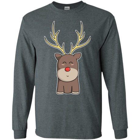 T-Shirts Dark Heather / S Kawaii Christmas Reindeer Men's Long Sleeve T-Shirt