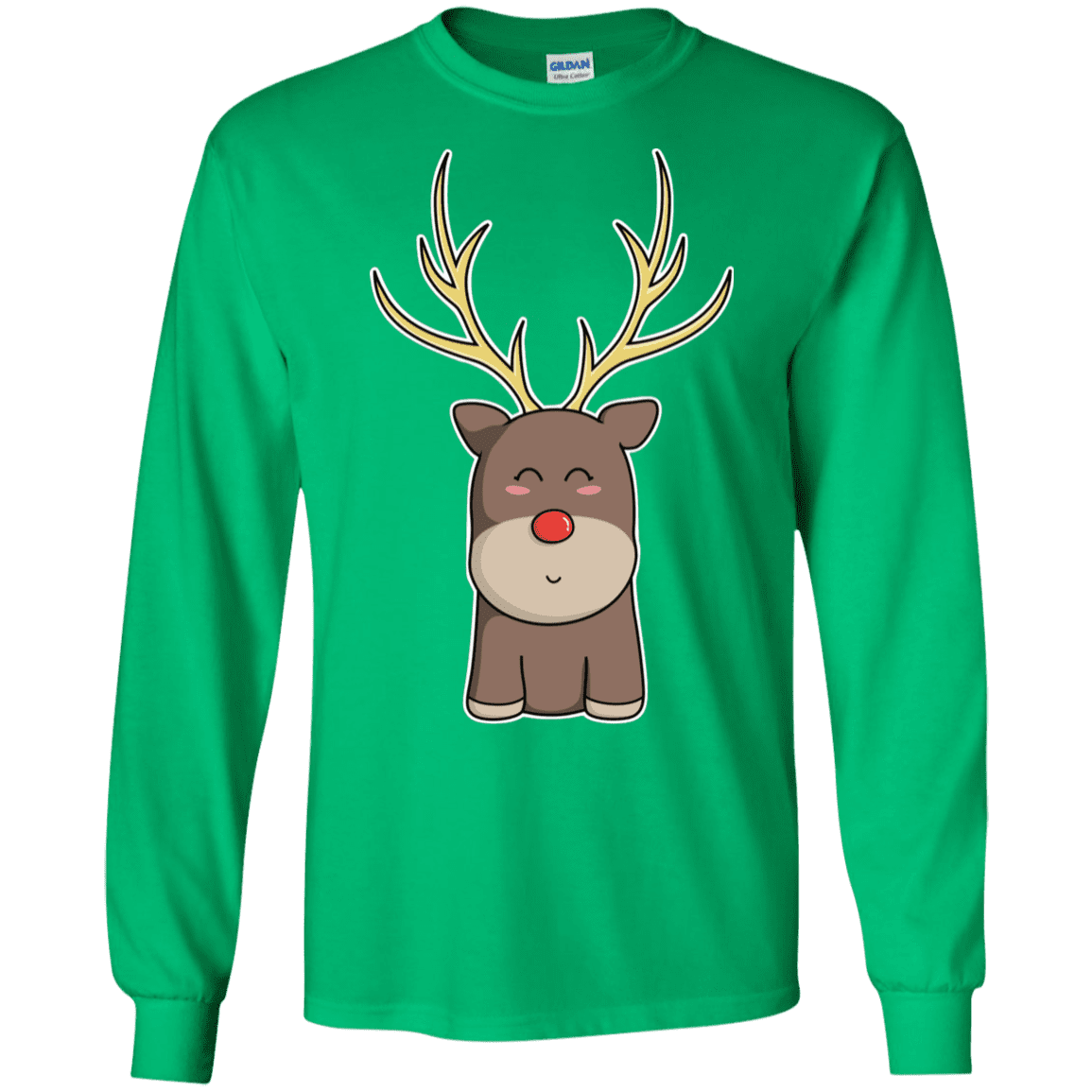 T-Shirts Irish Green / S Kawaii Christmas Reindeer Men's Long Sleeve T-Shirt