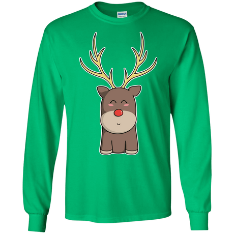 T-Shirts Irish Green / S Kawaii Christmas Reindeer Men's Long Sleeve T-Shirt