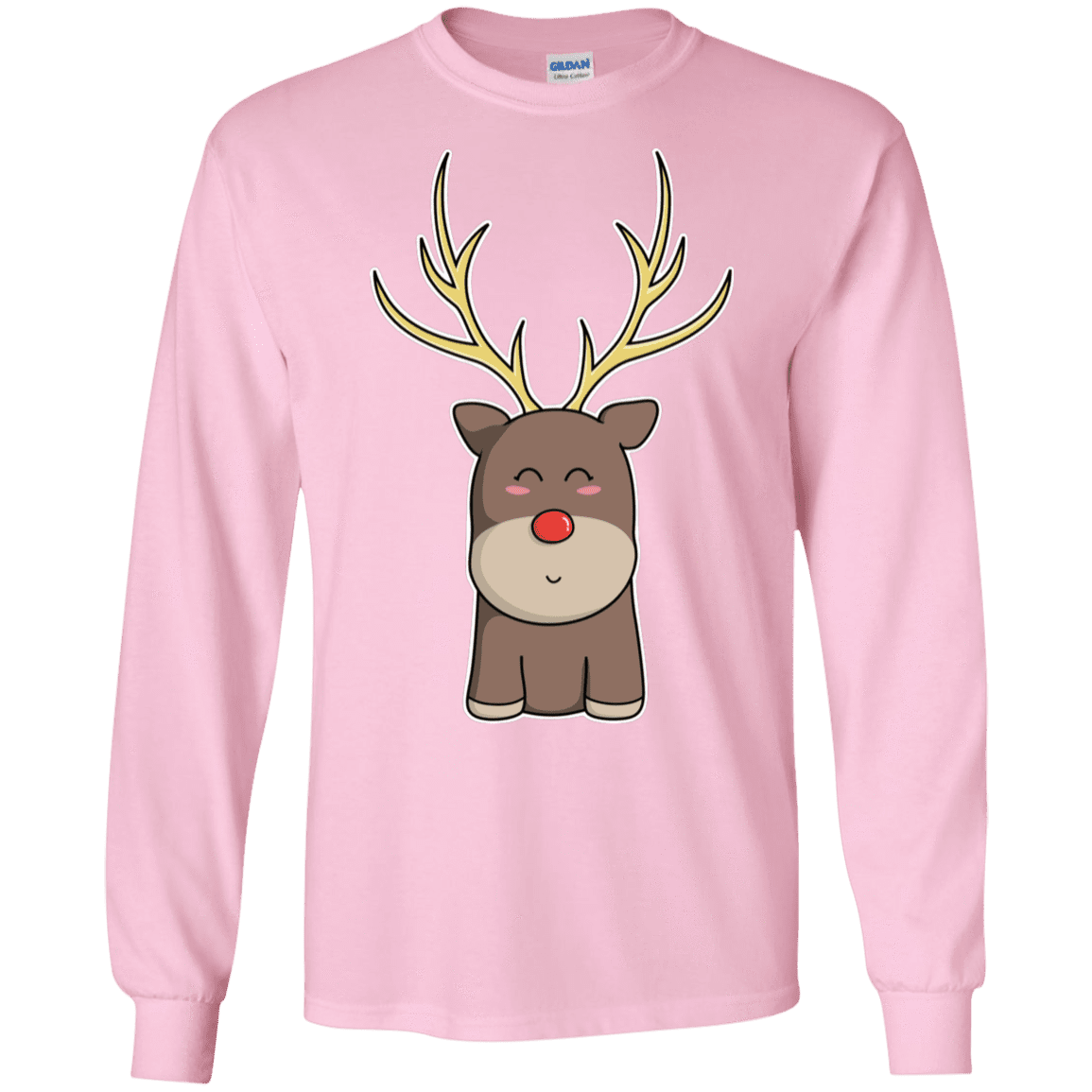 T-Shirts Light Pink / S Kawaii Christmas Reindeer Men's Long Sleeve T-Shirt