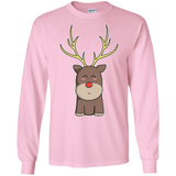 T-Shirts Light Pink / S Kawaii Christmas Reindeer Men's Long Sleeve T-Shirt