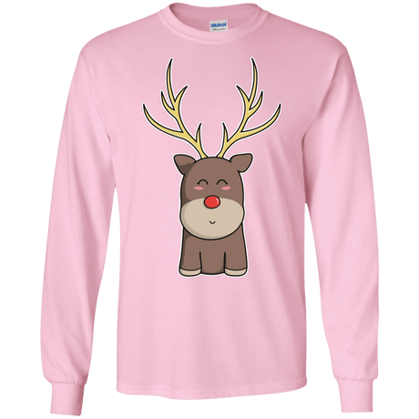 T-Shirts Light Pink / S Kawaii Christmas Reindeer Men's Long Sleeve T-Shirt