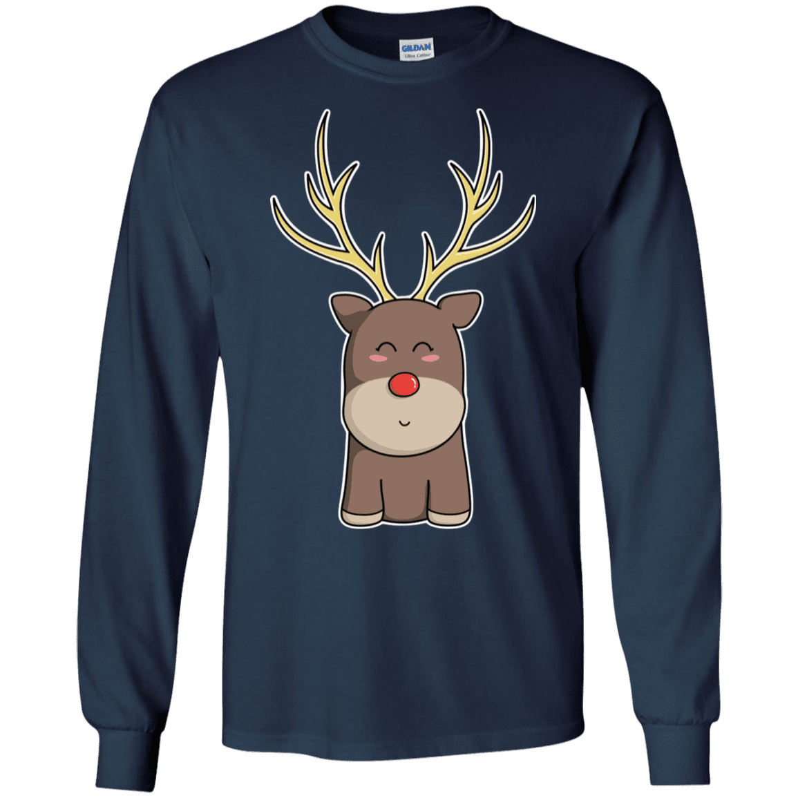 T-Shirts Navy / S Kawaii Christmas Reindeer Men's Long Sleeve T-Shirt