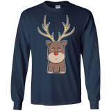 T-Shirts Navy / S Kawaii Christmas Reindeer Men's Long Sleeve T-Shirt