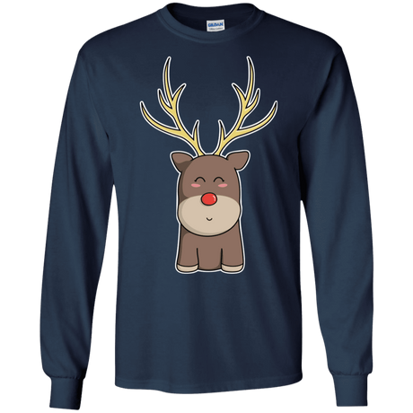 T-Shirts Navy / S Kawaii Christmas Reindeer Men's Long Sleeve T-Shirt