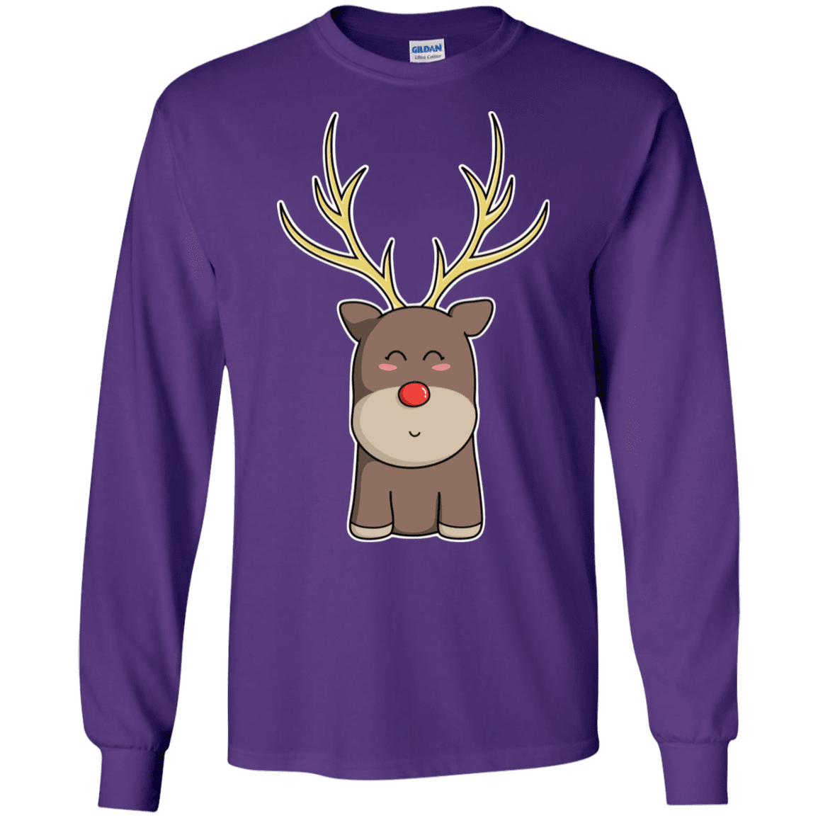 T-Shirts Purple / S Kawaii Christmas Reindeer Men's Long Sleeve T-Shirt