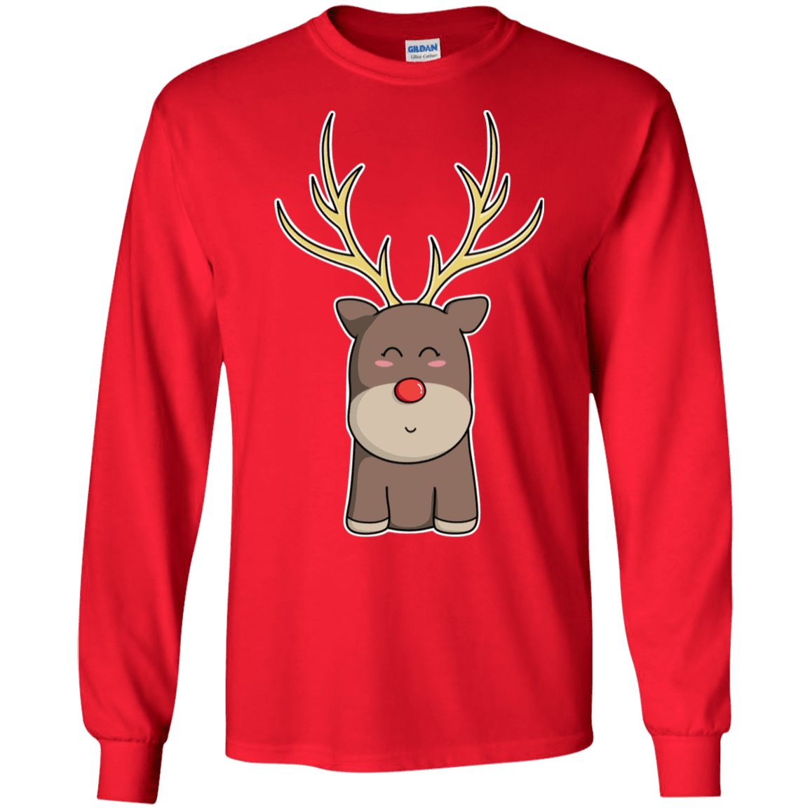 T-Shirts Red / S Kawaii Christmas Reindeer Men's Long Sleeve T-Shirt