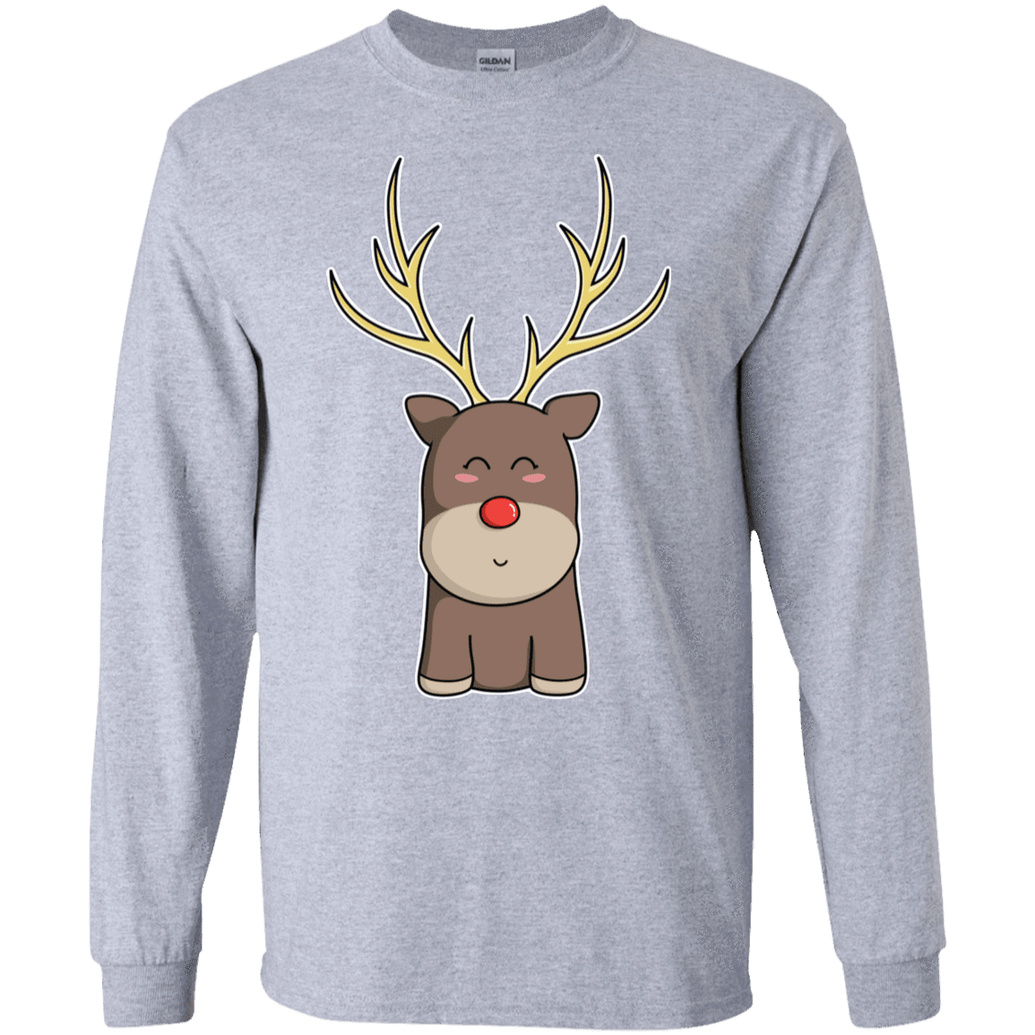 T-Shirts Sport Grey / S Kawaii Christmas Reindeer Men's Long Sleeve T-Shirt