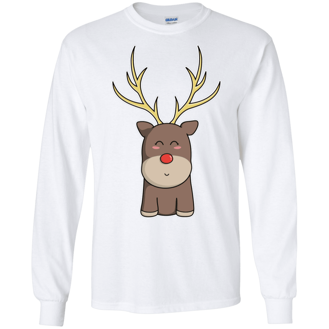 T-Shirts White / S Kawaii Christmas Reindeer Men's Long Sleeve T-Shirt