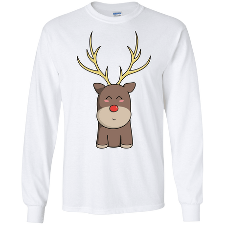 T-Shirts White / S Kawaii Christmas Reindeer Men's Long Sleeve T-Shirt