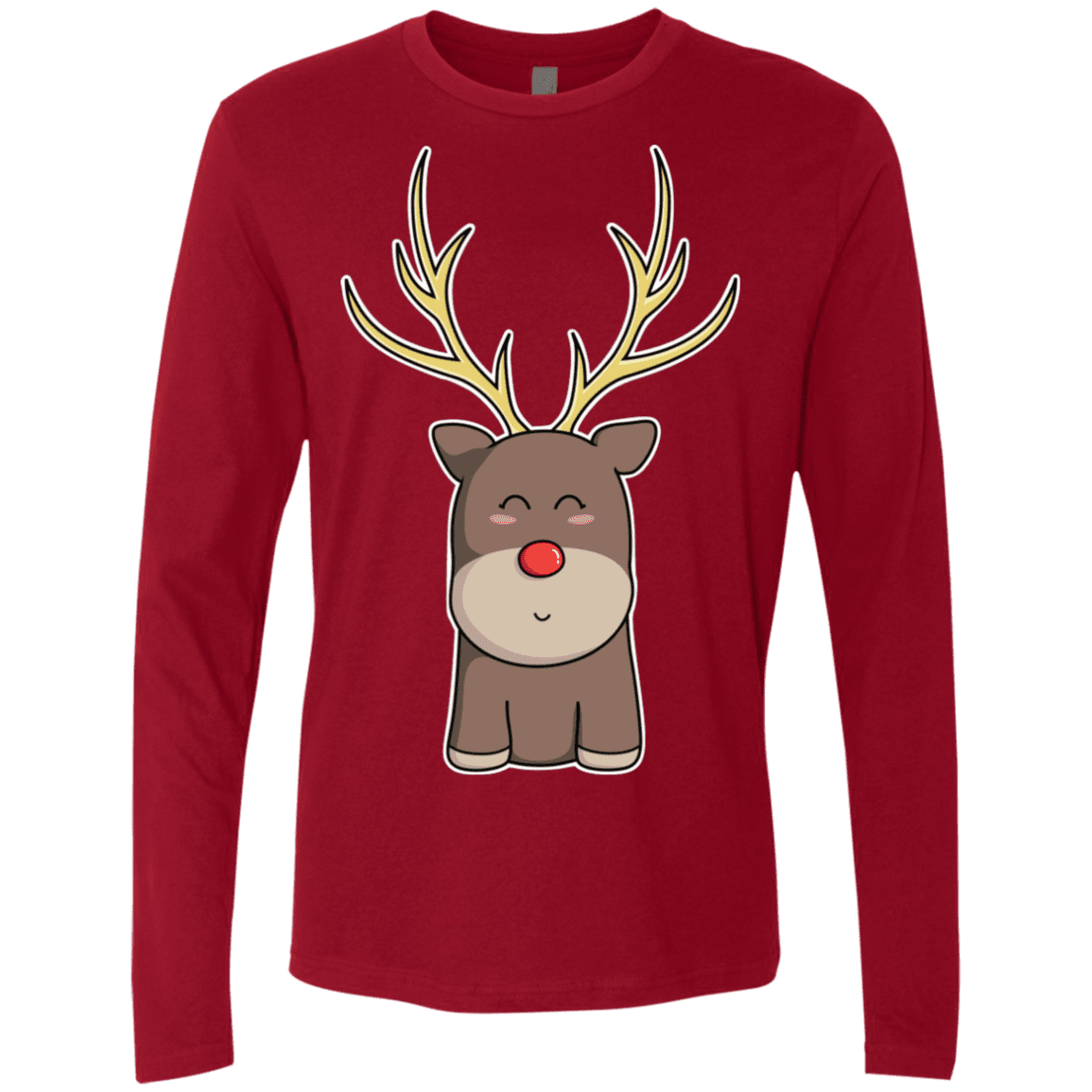 T-Shirts Cardinal / S Kawaii Christmas Reindeer Men's Premium Long Sleeve