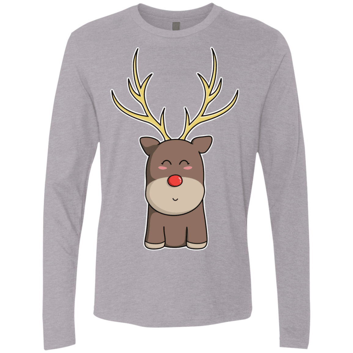 T-Shirts Heather Grey / S Kawaii Christmas Reindeer Men's Premium Long Sleeve