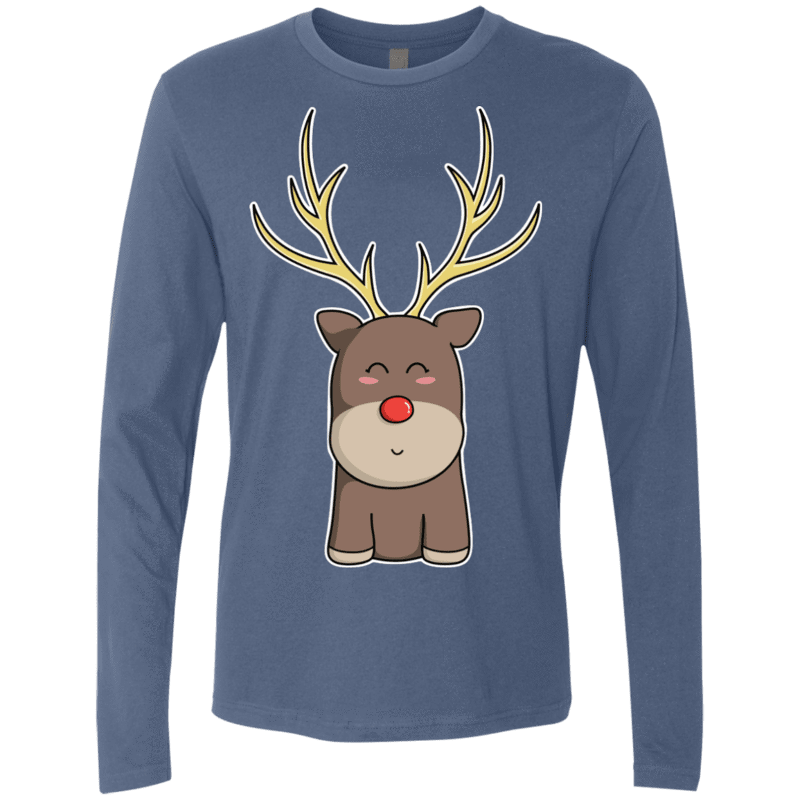 T-Shirts Indigo / S Kawaii Christmas Reindeer Men's Premium Long Sleeve