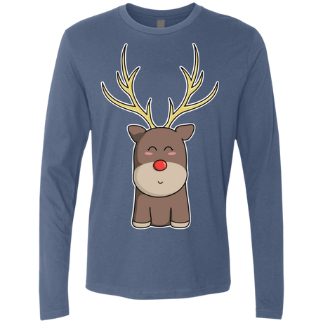 T-Shirts Indigo / S Kawaii Christmas Reindeer Men's Premium Long Sleeve