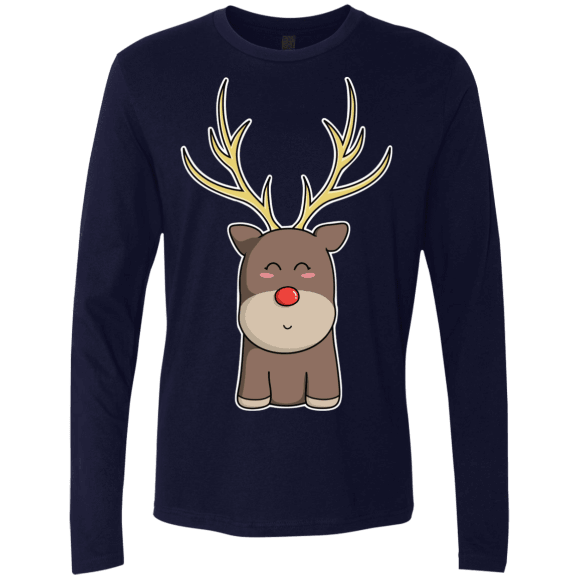 T-Shirts Midnight Navy / S Kawaii Christmas Reindeer Men's Premium Long Sleeve