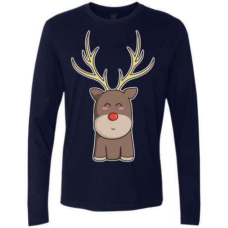 T-Shirts Midnight Navy / S Kawaii Christmas Reindeer Men's Premium Long Sleeve