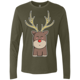 T-Shirts Military Green / S Kawaii Christmas Reindeer Men's Premium Long Sleeve