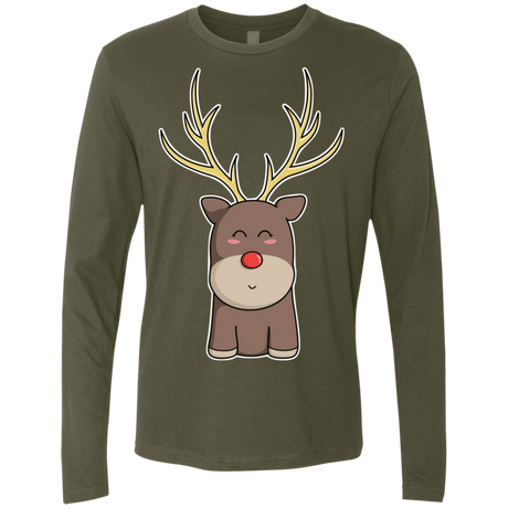 T-Shirts Military Green / S Kawaii Christmas Reindeer Men's Premium Long Sleeve