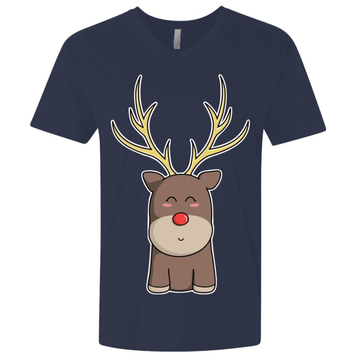 T-Shirts Midnight Navy / X-Small Kawaii Christmas Reindeer Men's Premium V-Neck