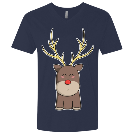 T-Shirts Midnight Navy / X-Small Kawaii Christmas Reindeer Men's Premium V-Neck