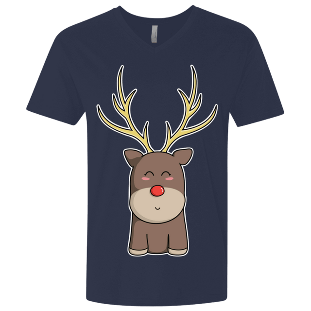 T-Shirts Midnight Navy / X-Small Kawaii Christmas Reindeer Men's Premium V-Neck