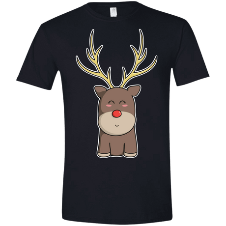 T-Shirts Black / X-Small Kawaii Christmas Reindeer Men's Semi-Fitted Softstyle