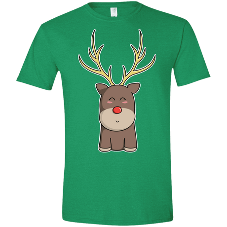 T-Shirts Heather Irish Green / M Kawaii Christmas Reindeer Men's Semi-Fitted Softstyle