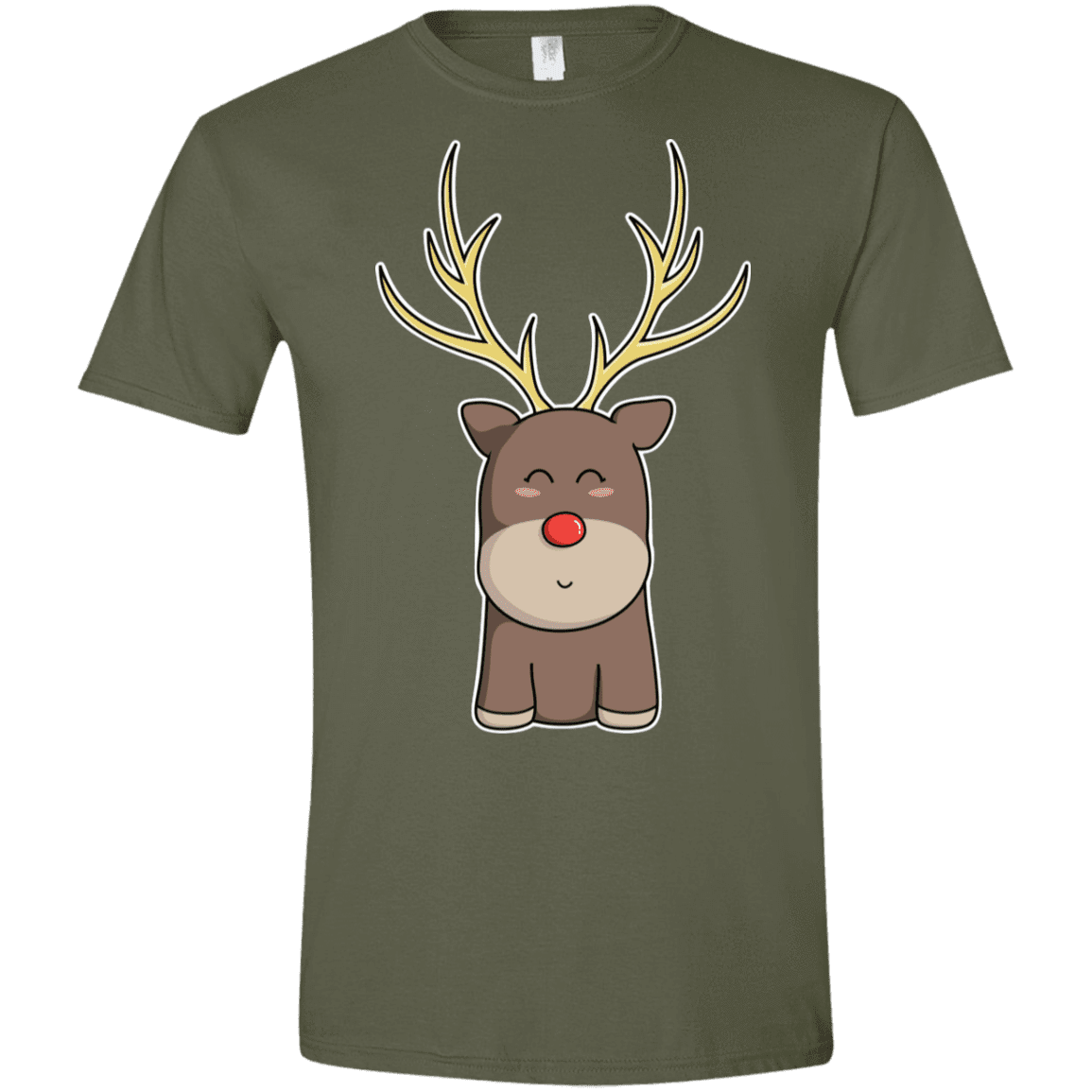 T-Shirts Military Green / S Kawaii Christmas Reindeer Men's Semi-Fitted Softstyle