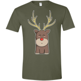 T-Shirts Military Green / S Kawaii Christmas Reindeer Men's Semi-Fitted Softstyle