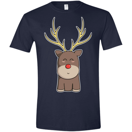 T-Shirts Navy / X-Small Kawaii Christmas Reindeer Men's Semi-Fitted Softstyle