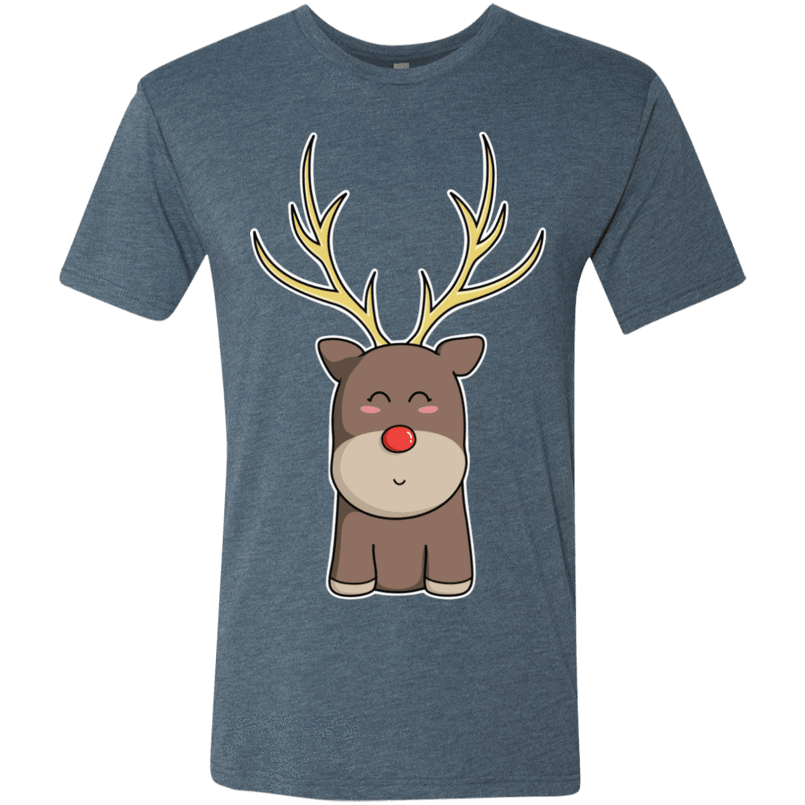 T-Shirts Indigo / S Kawaii Christmas Reindeer Men's Triblend T-Shirt