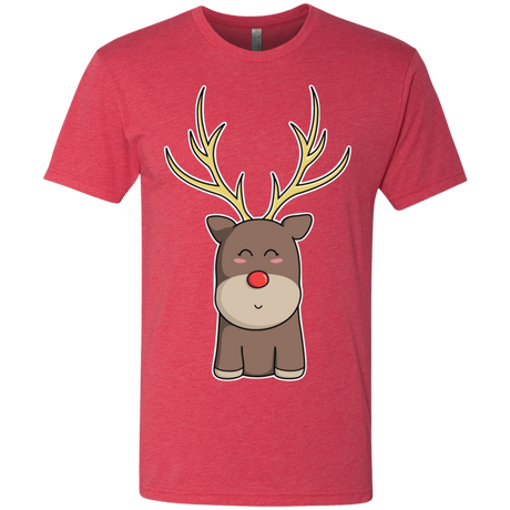 T-Shirts Vintage Red / S Kawaii Christmas Reindeer Men's Triblend T-Shirt