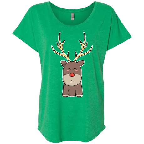 T-Shirts Envy / X-Small Kawaii Christmas Reindeer Triblend Dolman Sleeve