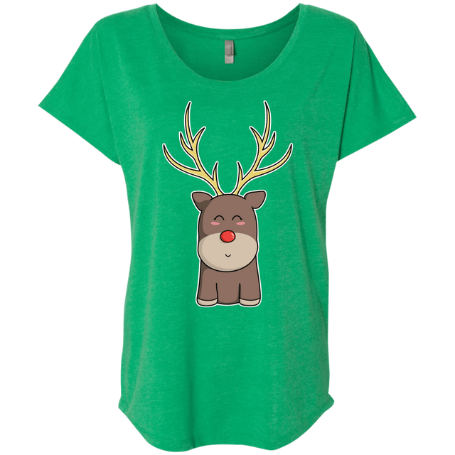 T-Shirts Envy / X-Small Kawaii Christmas Reindeer Triblend Dolman Sleeve