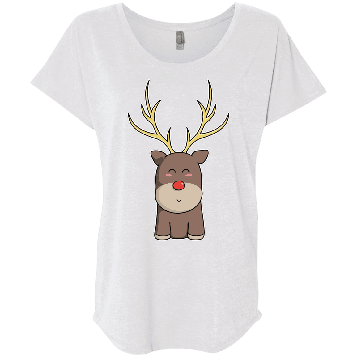T-Shirts Heather White / X-Small Kawaii Christmas Reindeer Triblend Dolman Sleeve
