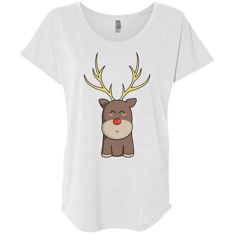 T-Shirts Heather White / X-Small Kawaii Christmas Reindeer Triblend Dolman Sleeve