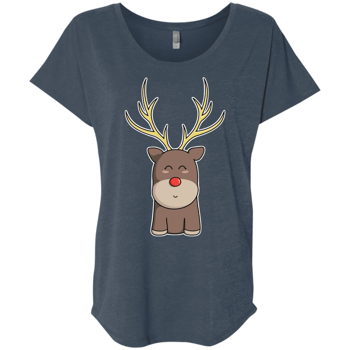 T-Shirts Indigo / X-Small Kawaii Christmas Reindeer Triblend Dolman Sleeve
