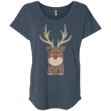 T-Shirts Indigo / X-Small Kawaii Christmas Reindeer Triblend Dolman Sleeve
