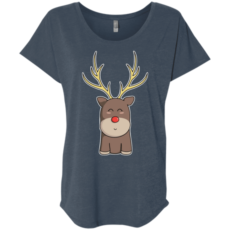 T-Shirts Indigo / X-Small Kawaii Christmas Reindeer Triblend Dolman Sleeve
