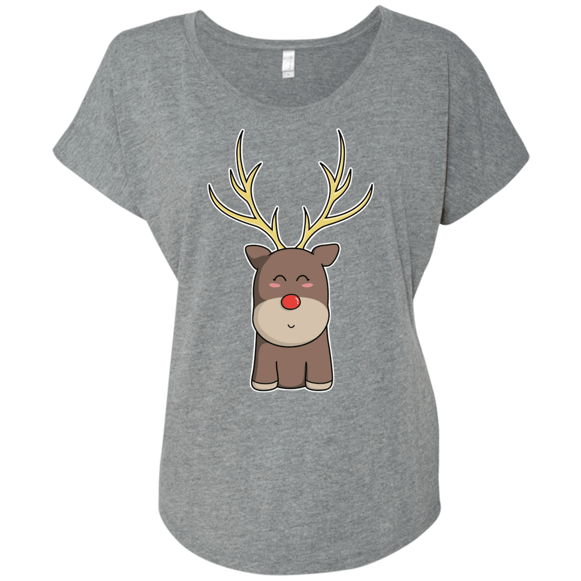 T-Shirts Premium Heather / X-Small Kawaii Christmas Reindeer Triblend Dolman Sleeve