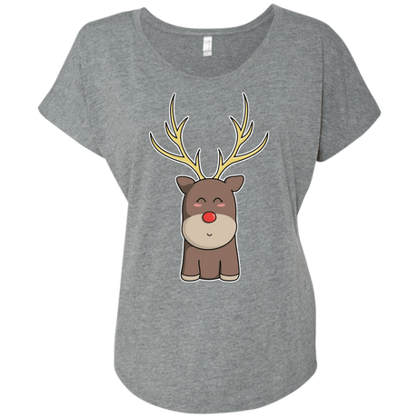 T-Shirts Premium Heather / X-Small Kawaii Christmas Reindeer Triblend Dolman Sleeve