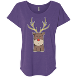 T-Shirts Purple Rush / X-Small Kawaii Christmas Reindeer Triblend Dolman Sleeve