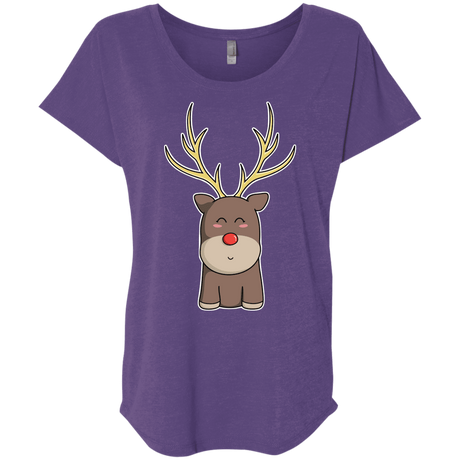 T-Shirts Purple Rush / X-Small Kawaii Christmas Reindeer Triblend Dolman Sleeve
